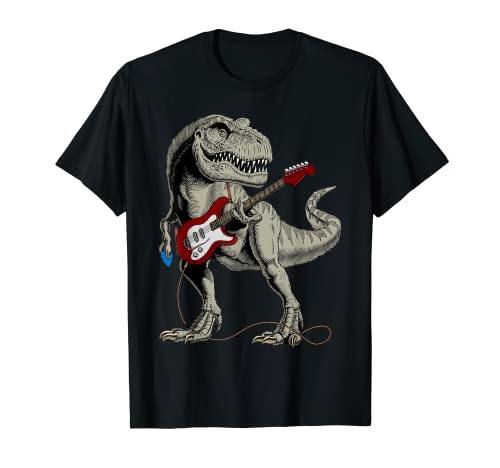 Camisa de guitarra dinosaurio tocando la guitarra...