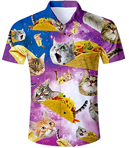 TUONROAD Camisa Hawaiana 3D Taco Cat Camiseta para...
