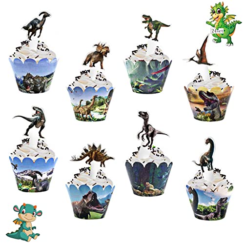 24 Cupcake Wrappers Dinosaur y 24 Dinosaurio...