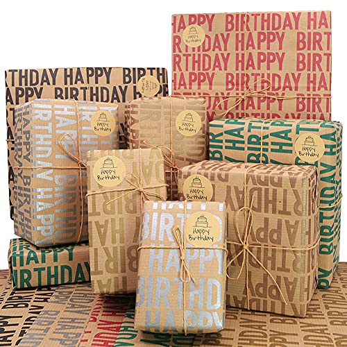 Papel de regalo Kraft para cumpleaños, papel de...